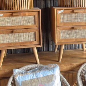 Side Table - Teakwood Combined Rattan
