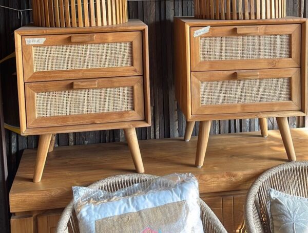 Side Table - Teakwood Combined Rattan