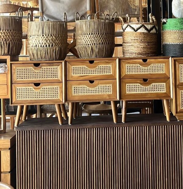 Bedside - 2 Drawers Combined Rattan