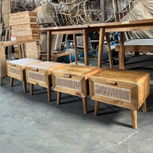 Side Table - Teakwood Combined Rattan
