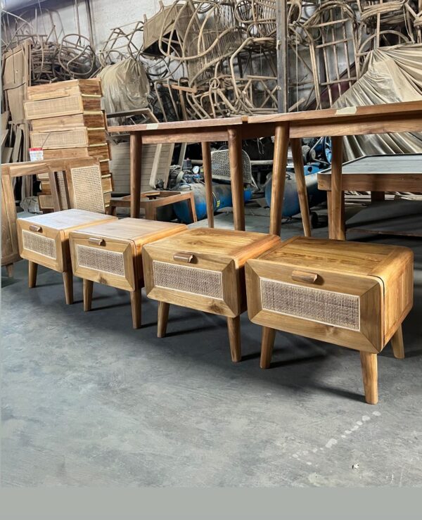 Side Table - Teakwood Combined Rattan