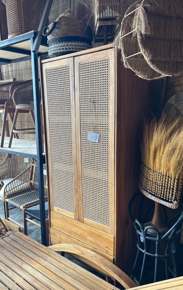 Wardrobe Teakwood Combined Rattan