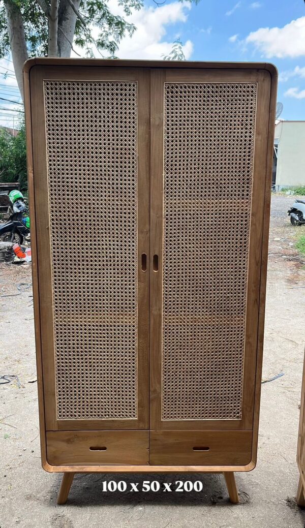 Wardrobe - Teakwood Combined Rattan