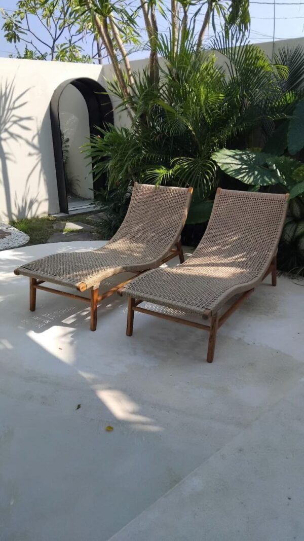 Sunbed Wave - Teak Synthetic Weaving - Gambar 3