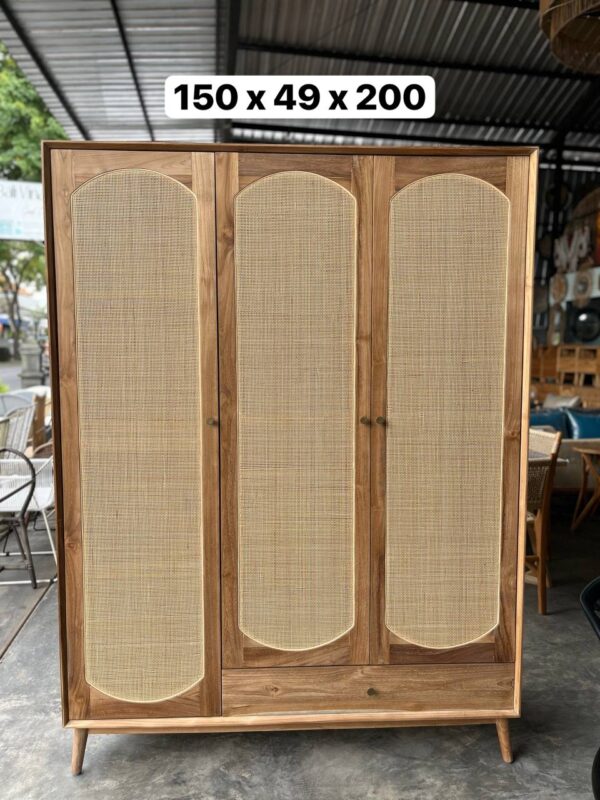 Wardrobe 3 Doors - Teakwood Rattan