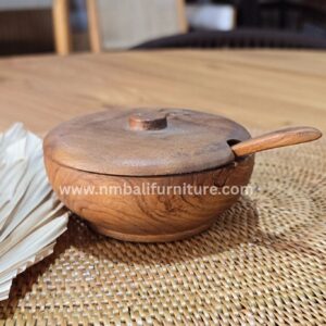 Wooden Condiment Bowl with Lid and Spoon