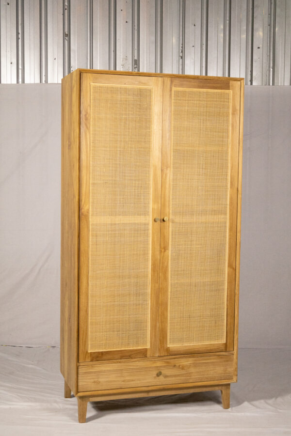 Wardrobe Teakwoo Rattan with Drawer - Gambar 2