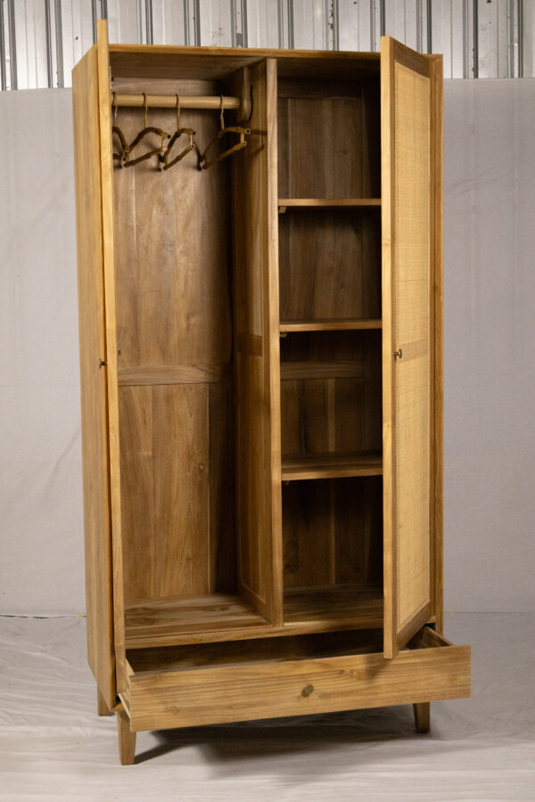 Wardrobe Teakwoo Rattan with Drawer - Gambar 3