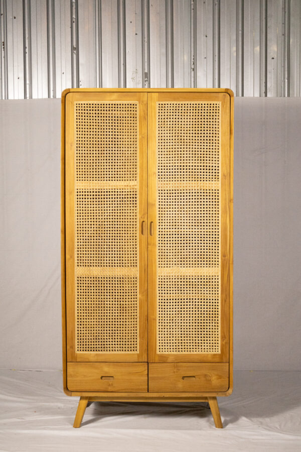 Wardrobe Teakwood-Rattan 2 drawer - Gambar 2