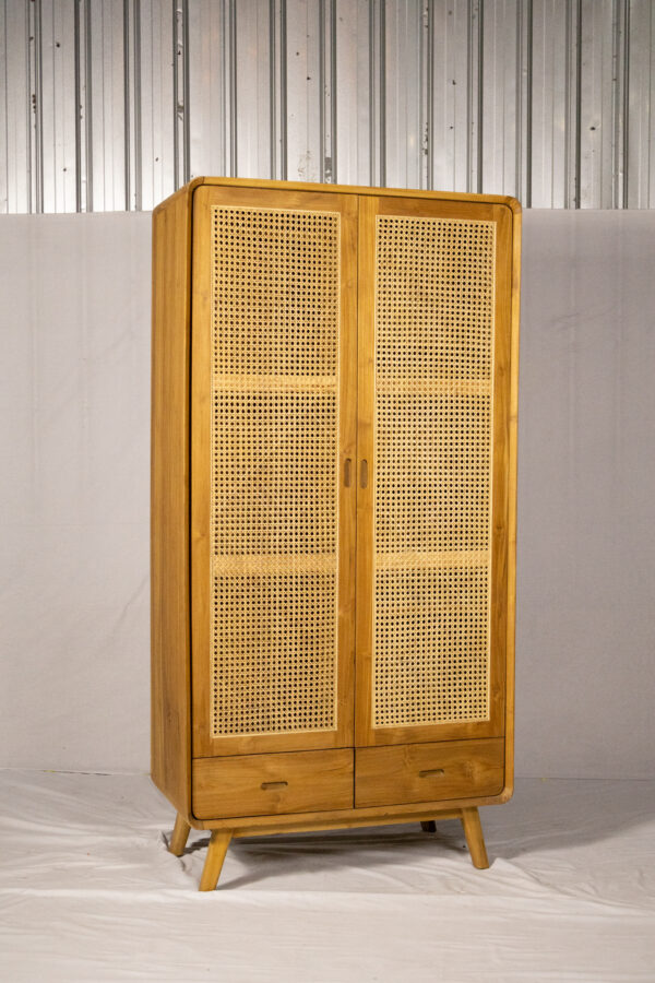 Wardrobe Teakwood-Rattan 2 drawer