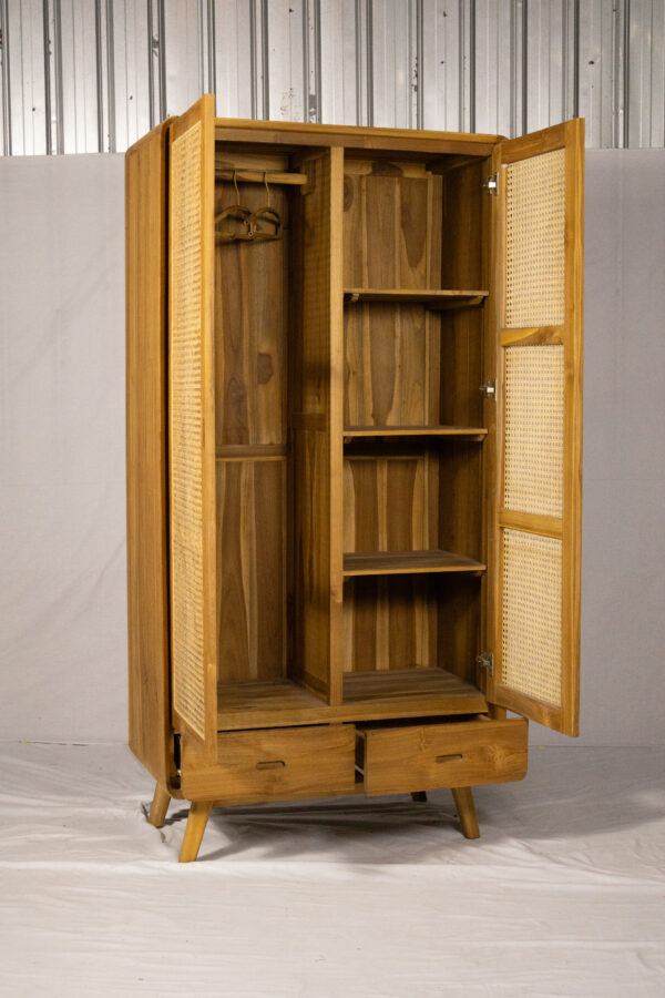Wardrobe Teakwood-Rattan 2 drawer - Gambar 3