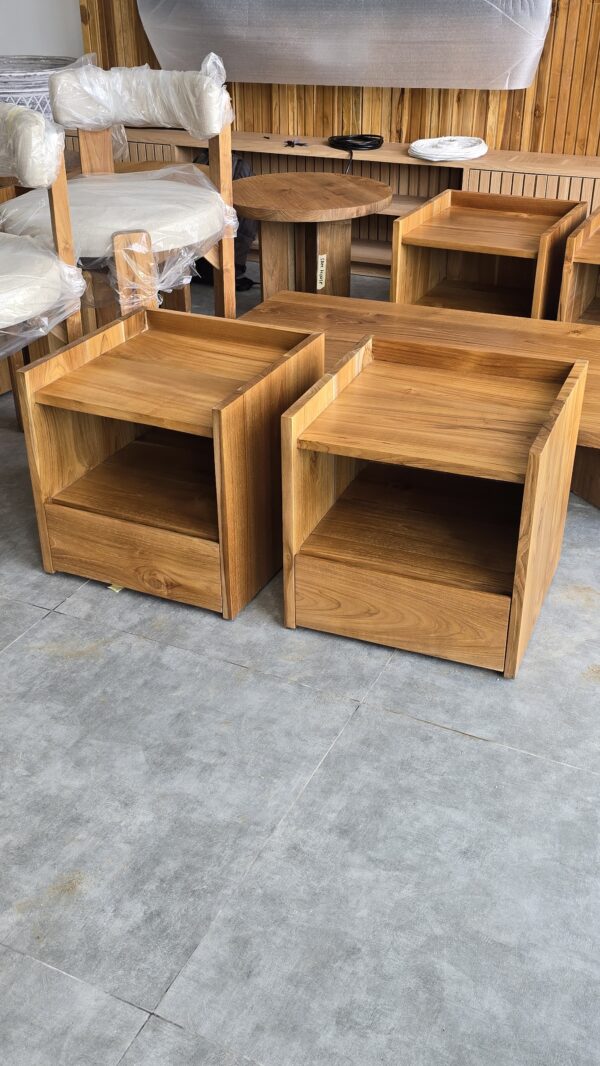 Square Teak Nighstand Scandinavian Style
