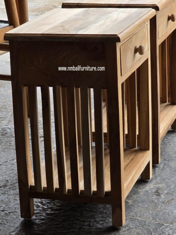 Minimalist Teak Bedside Table with Shelf - Gambar 2