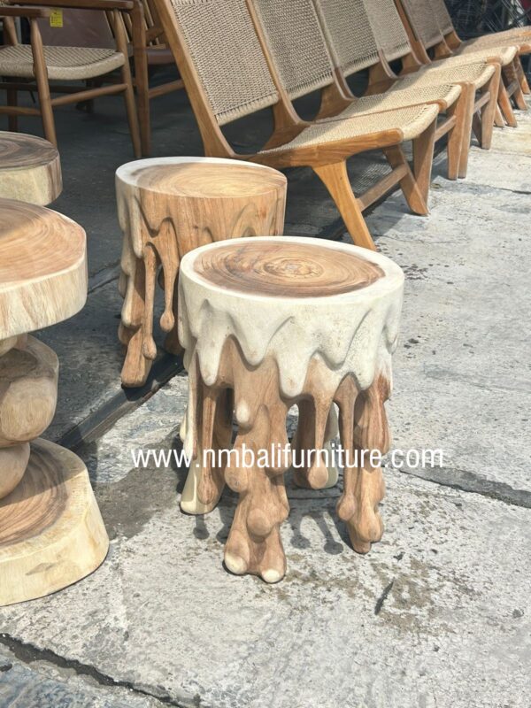 Suar Wood Lava Stool - Artistic Design